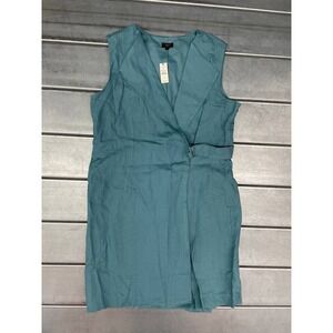 Talbots V-Neck Sleeveless Dress Womens 16P‎ Teal 100% Linen